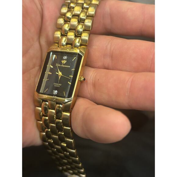 Jueles Jurgensen Beveled Bezel Gold Tone Mens Watch! New Battery. main image 4